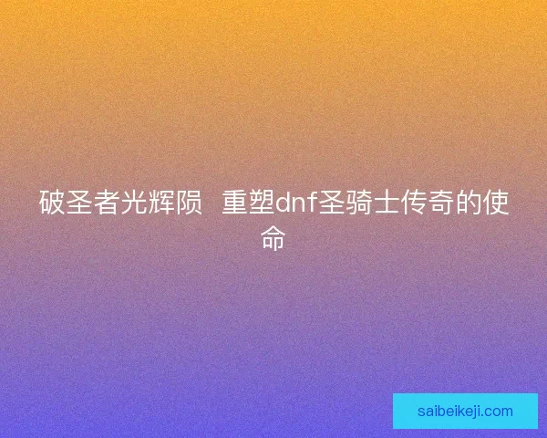 破圣者光辉陨  重塑dnf圣骑士传奇的使命